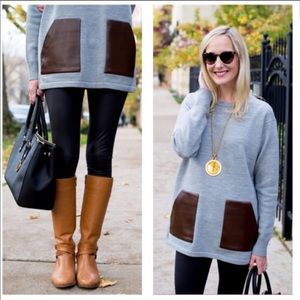 J.crew - Merino Wool tunic sweater leather pocket